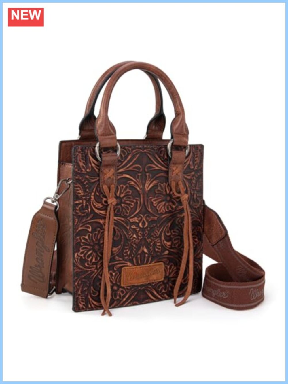 Wrangler Embossed Tooling Fringe Western Crossbody Purse Mini Tote